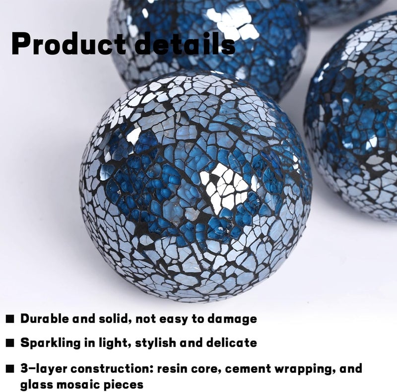 FuturePlusX 5PCS Decorative Balls for Bowls, 3.14 Inch Dark Blue Orbs Glass Balls for Centerpiece Bowls Mosaic Sphere for Home Decoration Dining Table - Image 3